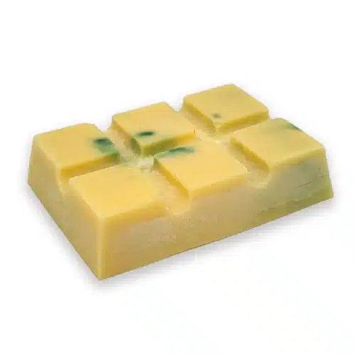 A Spiced Pumpkin Wax Melt with six segments, featuring greenish-blue accents and subtle pumpkin spice notes, set against a white background.