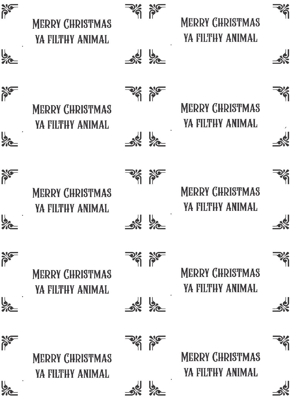 Christmas "Ya Filthy Animal" Gift Box Labels