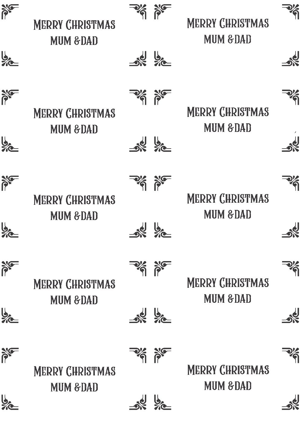 Christmas "Mum & Dad" Gift Box Labels