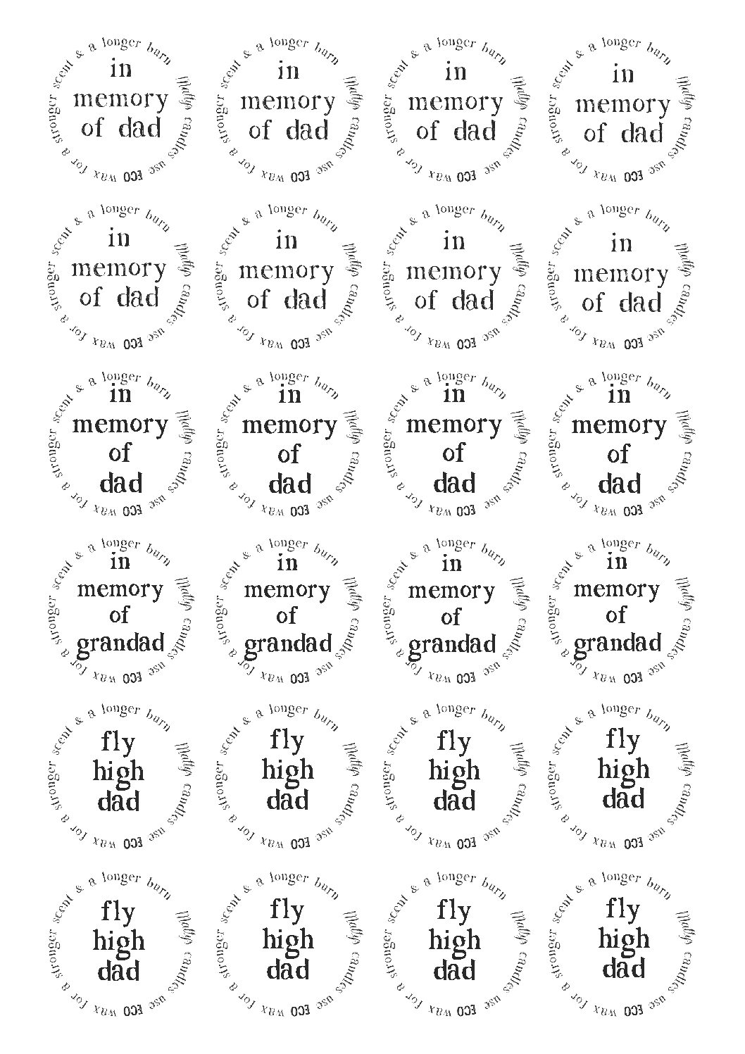 In Memory of Dad Lid Labels