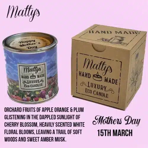 The Mother’s Day Scented Candle comes in a floral tin with "Happy Mother’s Day" on the lid, presented in a matching box—an ideal gift for celebrating Mother’s Day on 15th March.